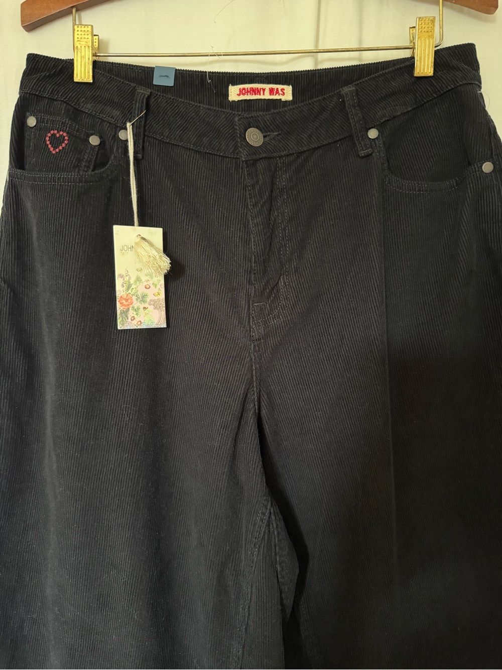 NWT Johnny Was SUKI Wide Leg High Rise Corduroy Jeans Pants - Black - Sz 31 - Picture 5 of 16